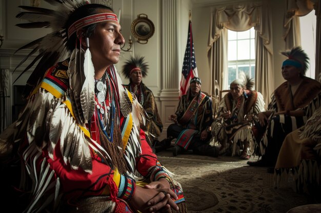 Foto los nativos americanos sentados en una habitación ia generativa