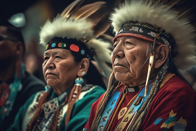 nativos americanos en traje tradicional