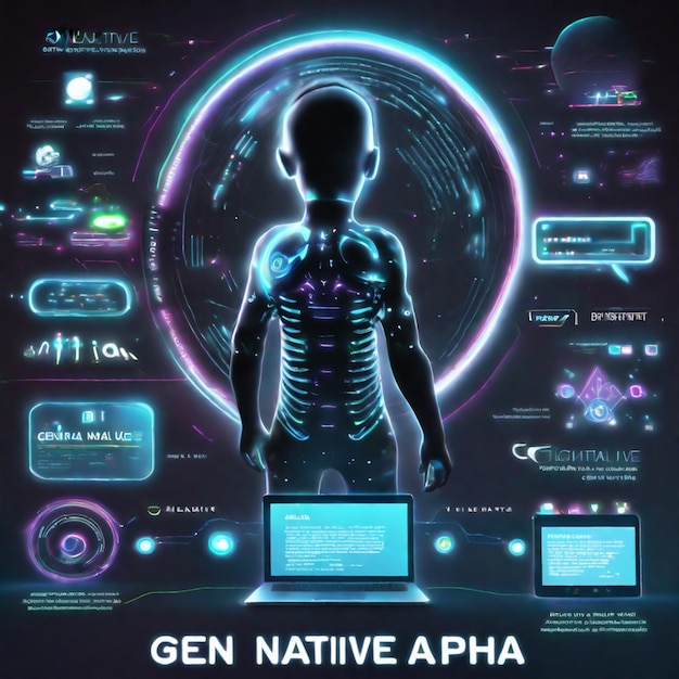 Nativos Digitais do Futuro TechSavvy World da Geração Alpha