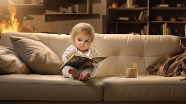 Nativos Digitais, um bebê lendo e brincando com um livro, geração alfa, crianças, futuro, crianças, imaginação