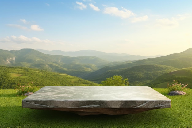 Natürlich wunderschönes Granit-Podium-Fels-Tischboden inmitten einer ruhigen Berglandschaft Eine perfekte Show