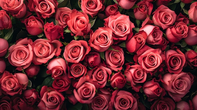 natürliche frische rote und rosa Rosen Bouquet Blumenmuster Tapete Top-View rote Rose Blumenwand