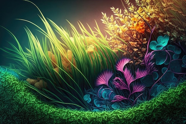 Natürliche grüne Gras-Hintergrund-Illustration AI generativ