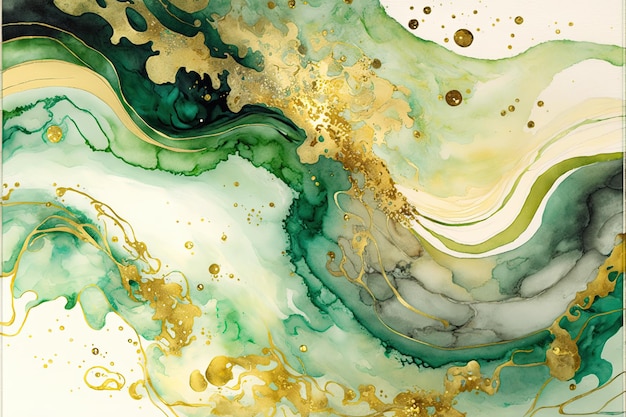 Natürliche grüne und goldene Marmortextur für Hautkacheltapete luxuriösen Hintergrund Creative Stone Keramikkunst Wandinnendesign Generative AI