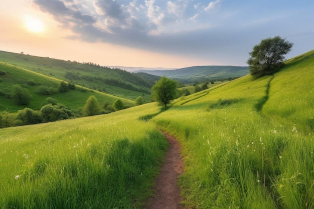 Natürliche Landschaft mit grüner Wiese, Frühlingssommerlandschaft