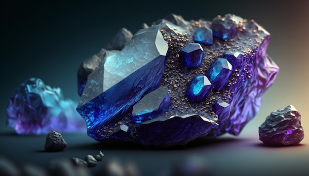 Natürliche Schönheit des Weltraums Tansanit-Steingradient von blauer und violetter Farbe Generative AI