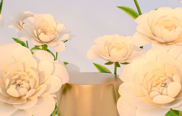 Natürliche Schönheit Podium Kulisse für Produktpräsentation mit Rosenblüte 3D-Renderingd