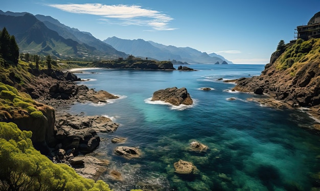 Natürliche Sommerlandschaft mit Bergblick an einem sonnigen Tag Selektive weiche Fokussierung