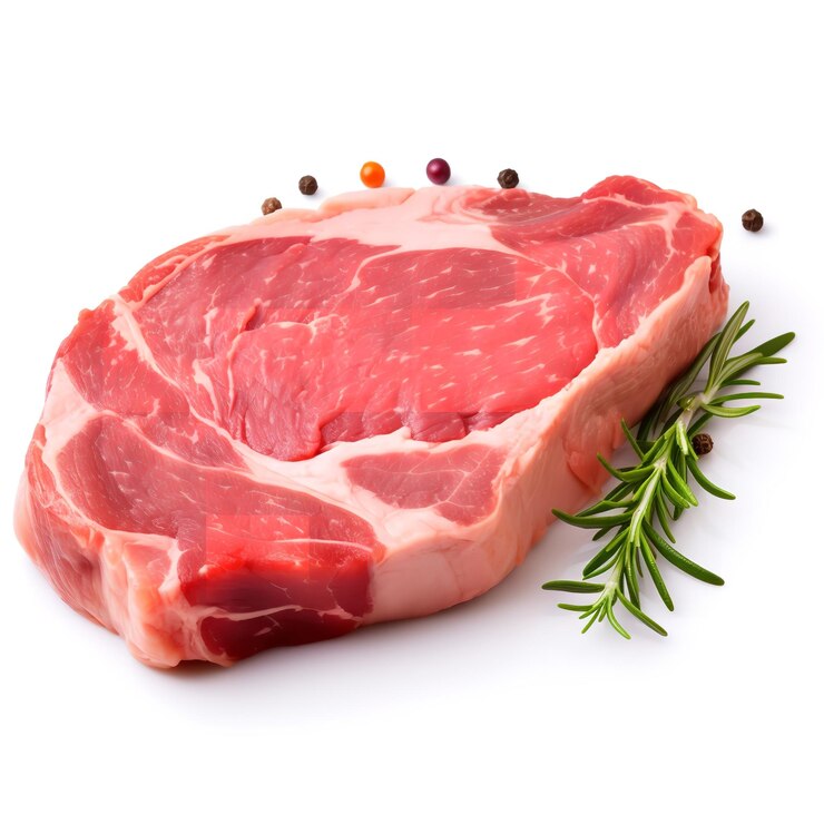Foto natürliche und frische ribeye aus schweinefleisch auf weißem hintergrund