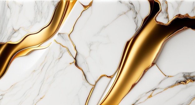 Natürliche weiße und goldene Marmorstruktur für luxuriöse Kacheltapeten Hintergrund Generative KI