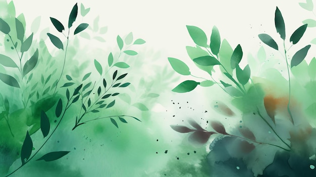 Natürlicher Aquarell-Hintergrund mit Zweigen und Blättern, KI-Generierung