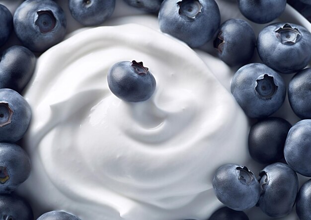 Foto natürlicher joghurt mit frischen, rohen blaubeerenai generative