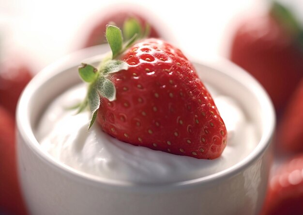 Foto natürlicher joghurt mit frischen rohen erdbeeren für ein gesundes frühstückai generative