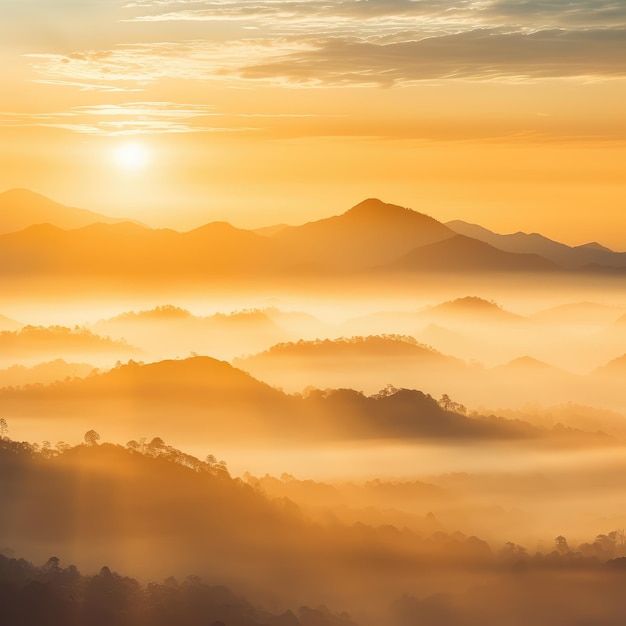 Natürlicher Nebel und Berge Sonnenlicht Hintergrund