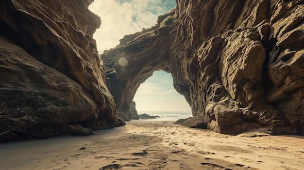 Foto natürlicher steinbogen am strand