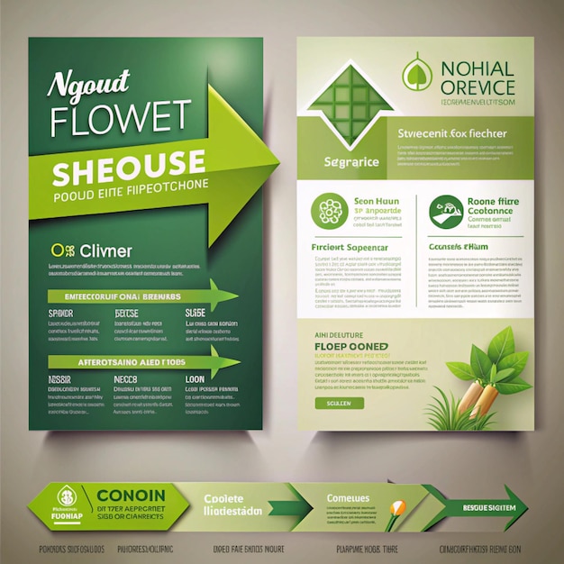 Natürliches Konzept Umwelt und organische Produkte Grüner abstrakter Pfeil natürliches Design Naturliches Design Flyer Layout Marketingmaterial Kopierraum