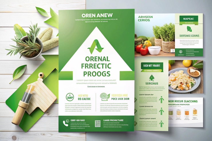 Foto natürliches konzept umwelt und organische produkte grüner abstrakter pfeil natürliches design naturliches design flyer layout marketingmaterial kopierraum