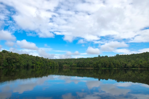 Natürliches Reservoir im Dschungel mit schöner Himmellandschaft in Thailand