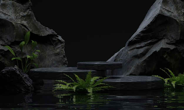 Natürliches Schönheitspodium 3d realistisches podium für die wiedergabeillustration der produktanzeige 3d