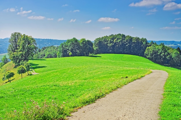 Foto natur des dorfes in turbenthal mit den schweizer alpen des bezirks winterthur, kanton zürich, schweiz.