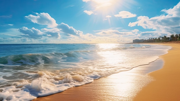 Natur des tropischen goldenen Strandes mit Sonnenstrahlen