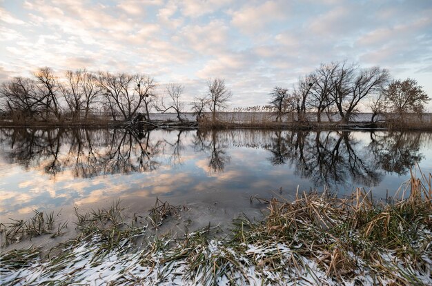 Natur des ukrainischen Flusses im Winter vor dem Einfrieren