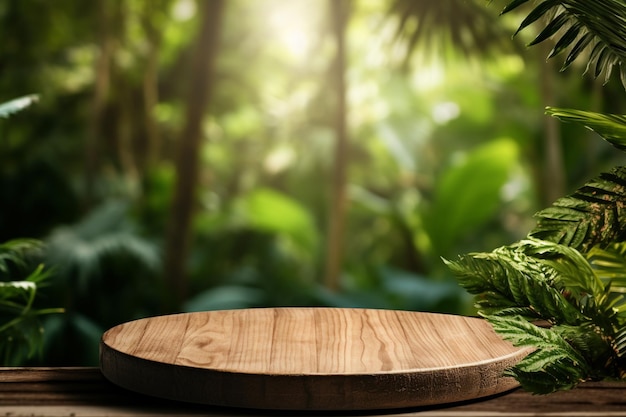 Natur-inspiriertes Produkt-Hintergrund mit Holztisch
