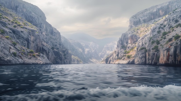 Natur Majestät Fotorealistische Landschaft Foto von Meer und Bergen