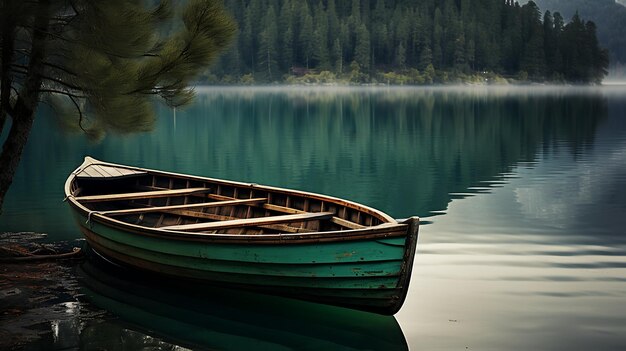 Natur rustikales See-Boot-Wandpapier Wasser-Reflexion leeres Boot