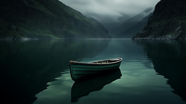 Natur rustikales See-Boot-Wandpapier Wasser-Reflexion leeres Boot