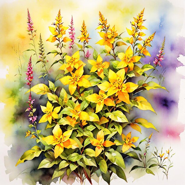 Foto natural incrível multicolor amarelo loosestrife pintura hd aquarela imagem de fundo