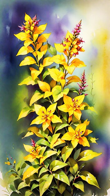 Foto natural incrível multicolor amarelo loosestrife pintura hd aquarela imagem de fundo