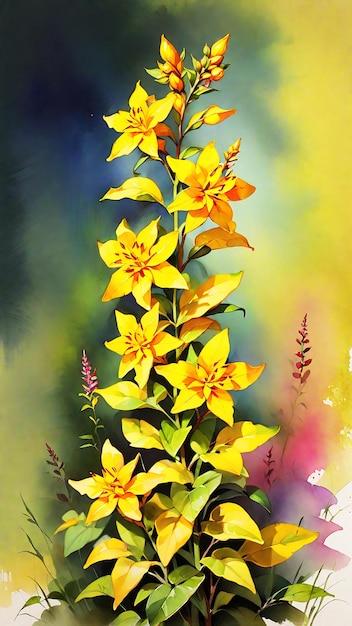 Natural incrível multicolor amarelo Loosestrife pintura HD aquarela imagem de fundo