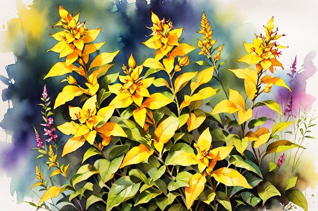 Foto natural incrível multicolor amarelo loosestrife pintura hd aquarela imagem de fundo