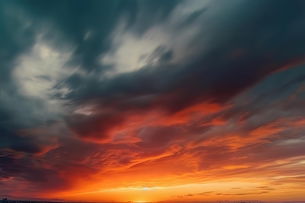 Naturaleza abstracta del cielo y la foto del horizonte al estilo de la turbulencia colorida naranja oscuro y cian oscuro