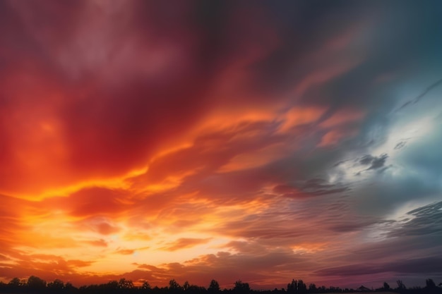 Naturaleza abstracta del cielo y la foto del horizonte al estilo de la turbulencia colorida naranja oscuro y cian oscuro