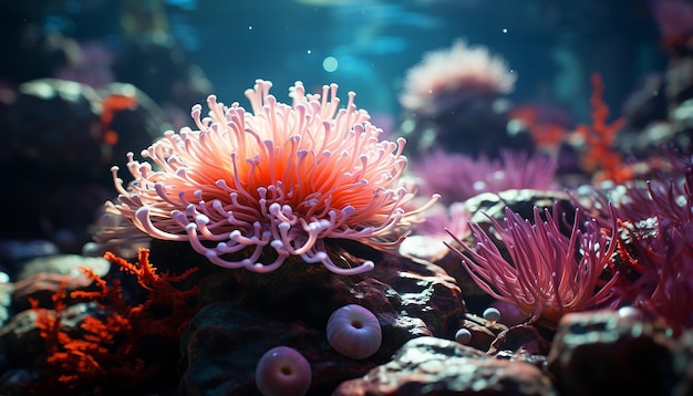 Foto la naturaleza de los arrecifes submarinos, los peces, los corales, el agua, la belleza tropical multicolor generada por la ia.
