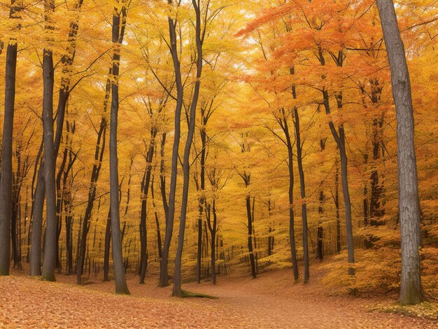 La naturaleza del bosque de otoño con color naranja