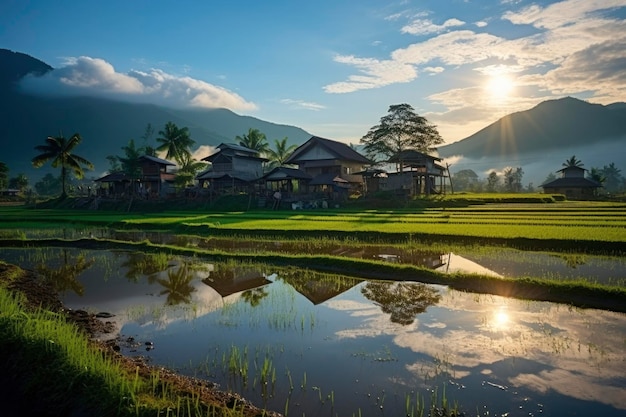 Naturaleza de los campos de arroz verdes