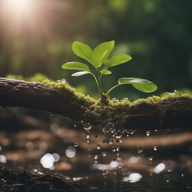 Naturaleza crecimiento árbol planta hoja agua raíz generativa por inteligencia artificial