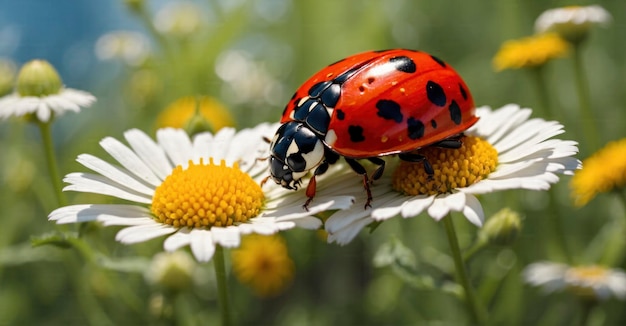 La naturaleza da gracia a la mariposa en las manzanillas en primavera