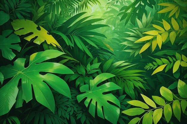 Foto la naturaleza deja el concepto de ilustración de fondo de bosque tropical verde