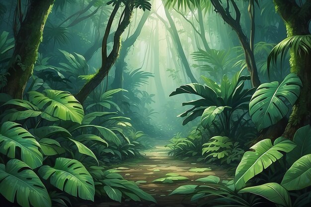 La naturaleza deja verde el bosque tropical en el fondo concepto de ilustración