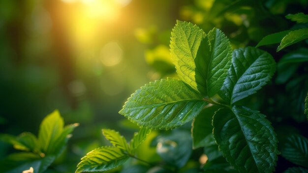 La naturaleza de la hoja verde en el jardín en verano bajo la luz del sol