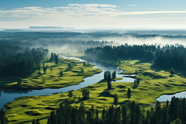 Naturaleza de Letonia Paisaje matutino con río y niebla Arte generativo de IA hermosa vista
