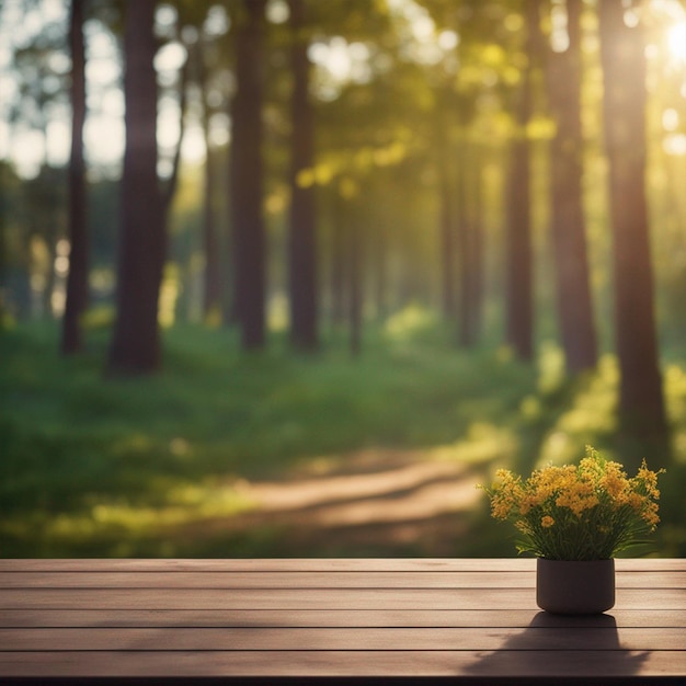 Naturaleza con la mesa y la silla vacías en el fondo