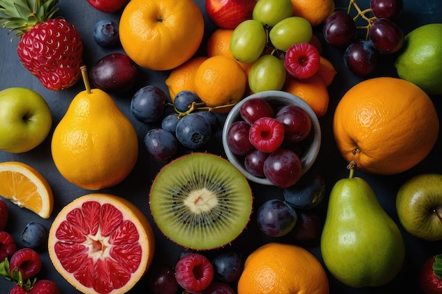 Naturaleza muerta de colorido arreglo de frutas