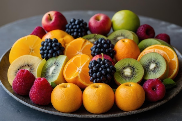 Naturaleza muerta de colorido arreglo de frutas