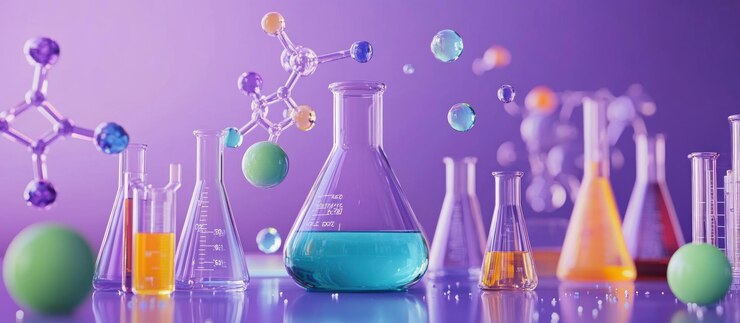 La naturaleza muerta del colorido laboratorio de química