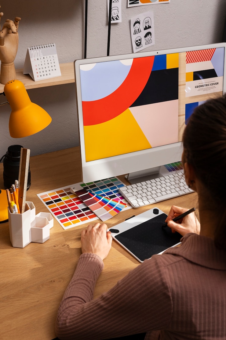 Foto naturaleza muerta de un estudio de diseño gráfico